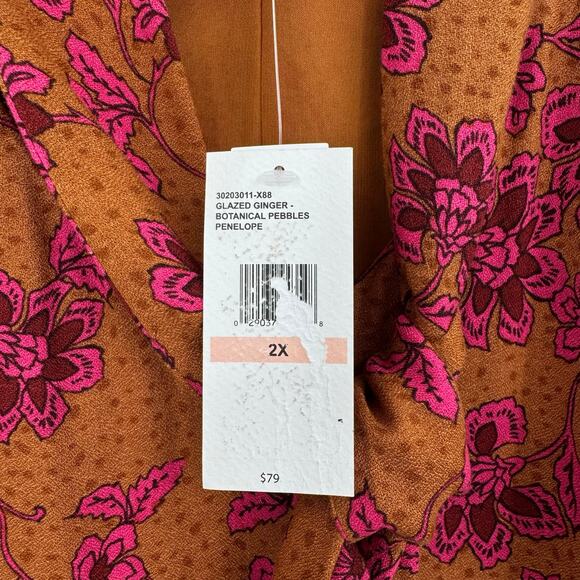 Jessica Simpson Plus NWT Penelope Floral Print Neck Tie Long Sleeve Top - Picture 9 of 12